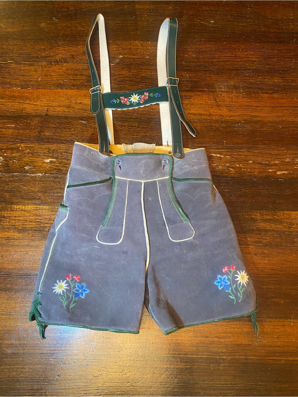 True Vintage Traditional Embroidered Women's Lederhosen Shorts w/ Suspenders